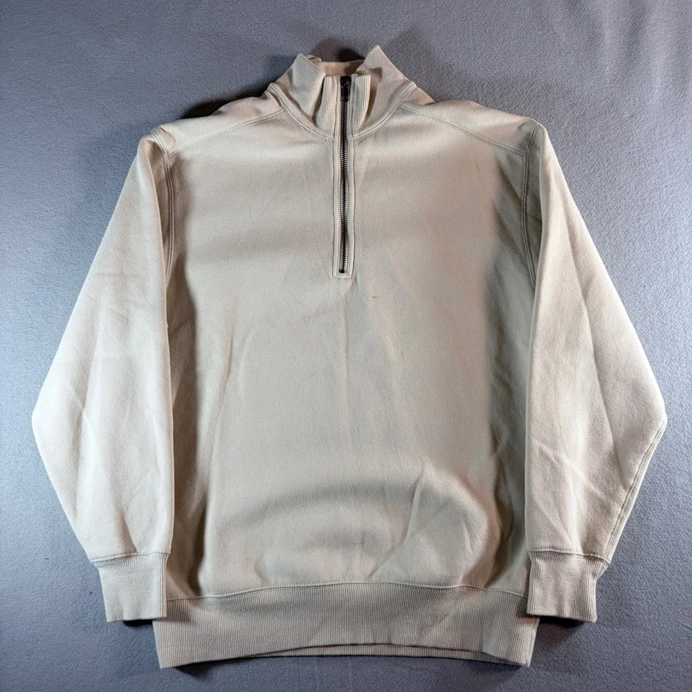 Roundtree & Yorke Mens Medium Beige Quarter Zip Pullover Sweatshirt Fleece